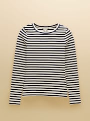 Joules Sophie Navy Striped Long Sleeve Ribbed Fitted T-Shirt - Image 6 of 6