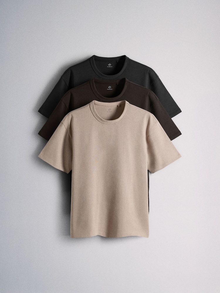 Black/Brown Bound Neck Heavyweight Jersey T-Shirt 4 Pack - Image 1 of 6