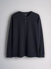 The Set 3 Pack Long Sleeve Waffle Henley Tops Navy/White - Image 2 of 6
