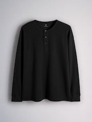 The Set 3 Pack Long Sleeve Waffle Henley Tops Navy/White - Image 3 of 6
