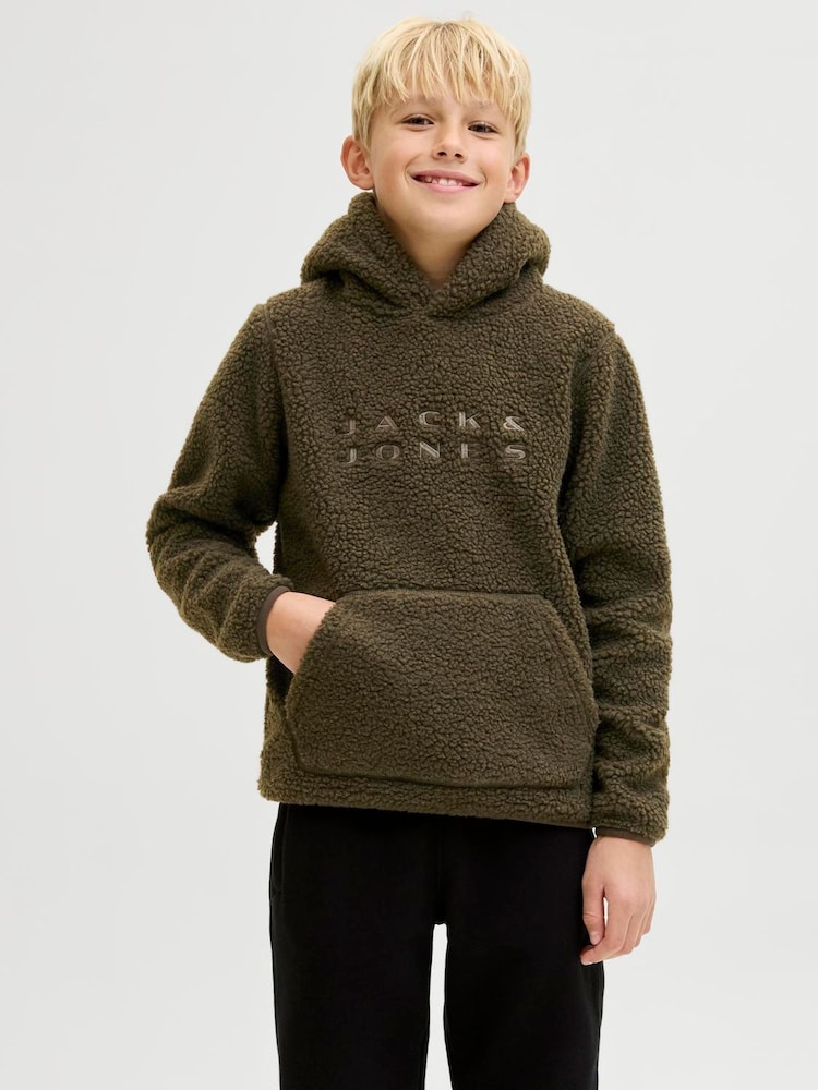 JACK & JONES Junior Green Teddy Fleece Hoodie - Image 1 of 6 JACK & JONES Junior Green Teddy Fleece Hoodie - Image 1 of 6