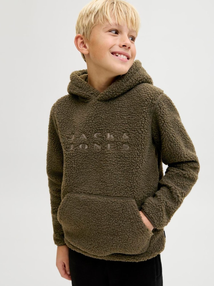 JACK & JONES Junior Green Teddy Fleece Hoodie - Image 2 of 6 JACK & JONES Junior Green Teddy Fleece Hoodie - Image 2 of 6