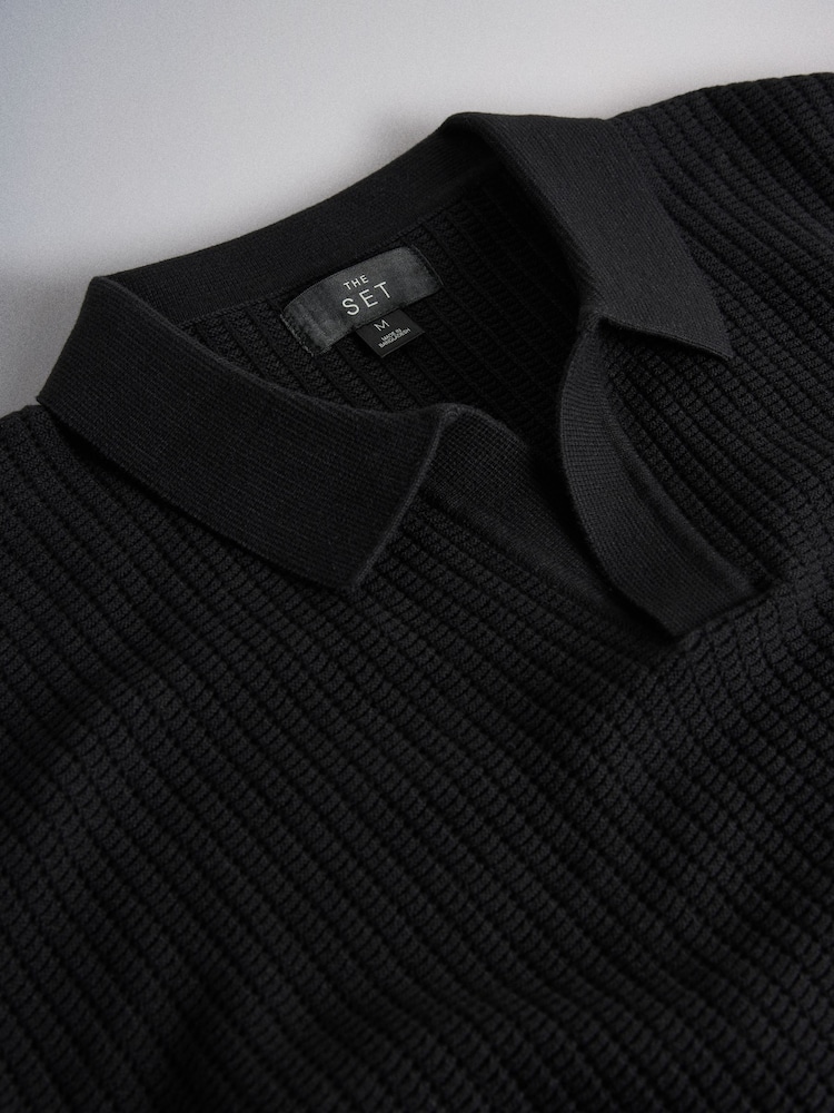 The Set 2 Pack Textured Knitted Trophy Neck Jumpers Black/Brown - Image 5 of 5