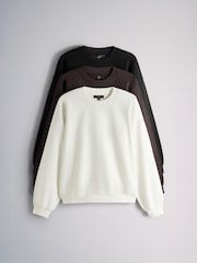 The Set 3 Pack Loopback Crew Neck Sweatshirts Black/Brown - Image 2 of 14