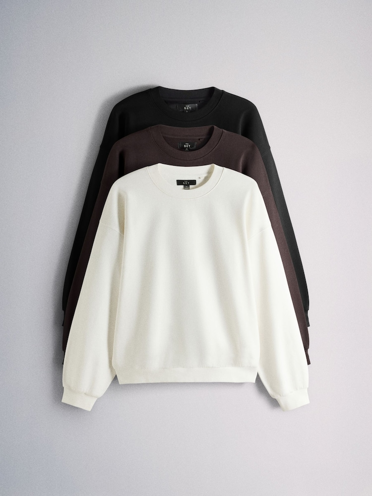 The Set 3 Pack Loopback Crew Neck Sweatshirts Black/Brown - Image 2 of 14