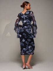 Jolie Moi Black Ruffle Sleeve Ruched Mesh Bodycon Dress - Image 2 of 6