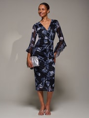 Jolie Moi Black Ruffle Sleeve Ruched Mesh Bodycon Dress - Image 5 of 6