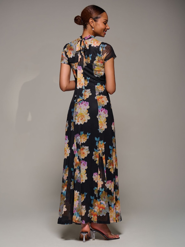 Jolie Moi Yellow Turtle Neckline Mesh Maxi Dress - Image 2 of 6 Jolie Moi Yellow Turtle Neckline Mesh Maxi Dress - Image 2 of 6