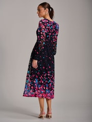 Jolie Moi Pink Long Sleeve Print Lace Maxi Dress - Image 2 of 6