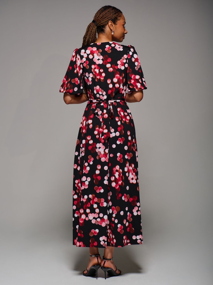 Jolie Moi Red Puff Sleeve Jersey Maxi Dress - Image 2 of 6 Jolie Moi Red Puff Sleeve Jersey Maxi Dress - Image 2 of 6