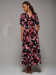 Jolie Moi Red Puff Sleeve Jersey Maxi Dress - Image 5 of 6