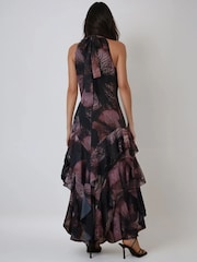 Religion Black Taylor maxi dress with full ruffle skirt in large Floral Trace print in dark reds - Image 3 of 6