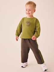 Olive Green Printed Crew Neck Sweat Top and Joggers Set (3mths-7yrs) - Image 1 of 5