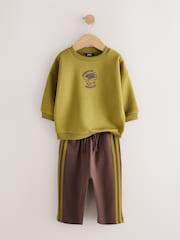 Olive Green Crew Neck Joggers Set (3mths-7yrs) - Image 7 of 10