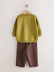 Olive Green Crew Neck Joggers Set (3mths-7yrs) - Image 8 of 10