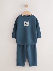 Dark/Blue Semi Plain Crew Neck Joggers Set (3mths-7yrs) - Image 1 of 5