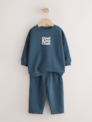 Dark/Blue Back Print Crew Neck Joggers Set (3mths-7yrs) - Image 6 of 9