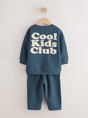Dark/Blue Back Print Crew Neck Joggers Set (3mths-7yrs) - Image 7 of 9