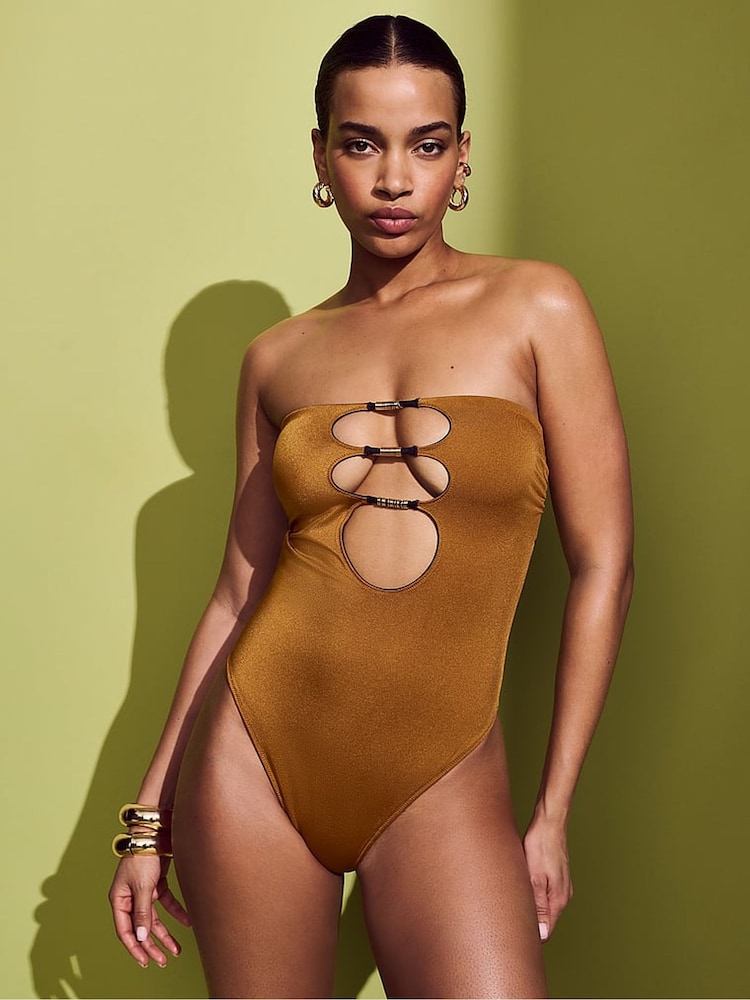 Victoria's Secret Perfectly Bronzed Black Reversible Cutout Strapless Swimsuit - Image 1 of 3