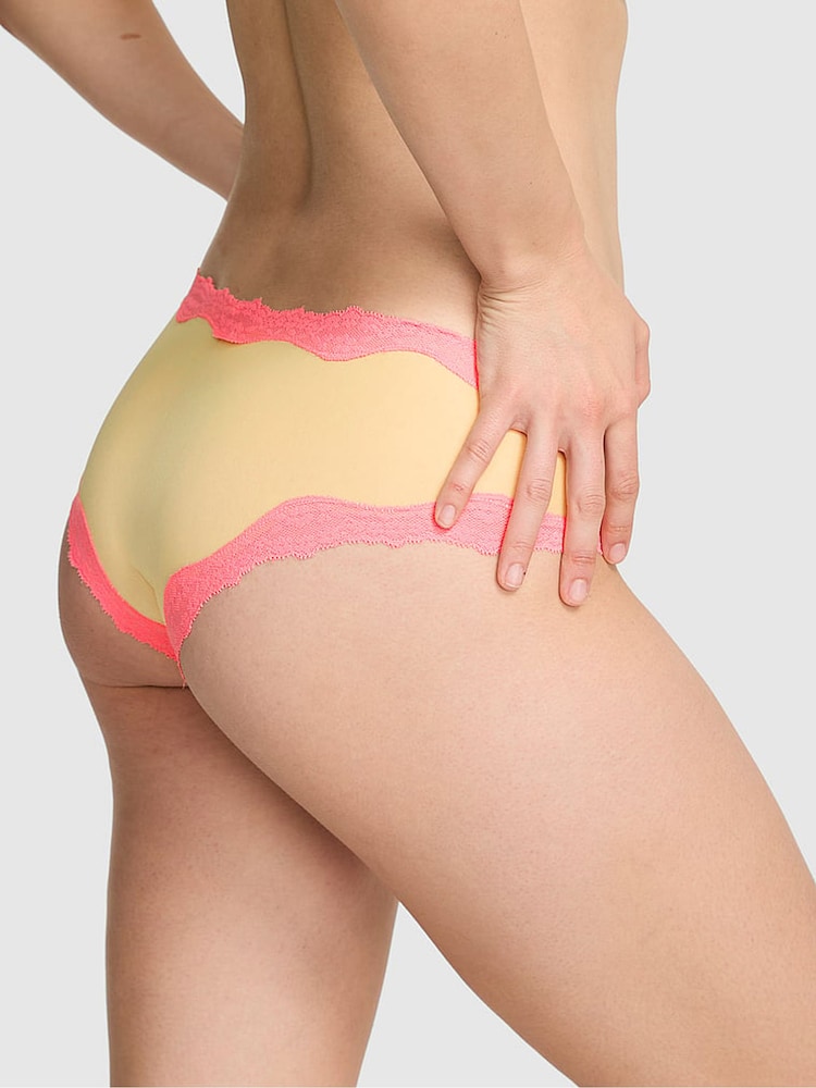 Victoria's Secret PINK Tropical Pear Yellow Cheeky Cotton Heather Lace Trim Knickers - Image 2 of 2 Victoria's Secret PINK Tropical Pear Yellow Cheeky Cotton Heather Lace Trim Knickers - Image 2 of 2