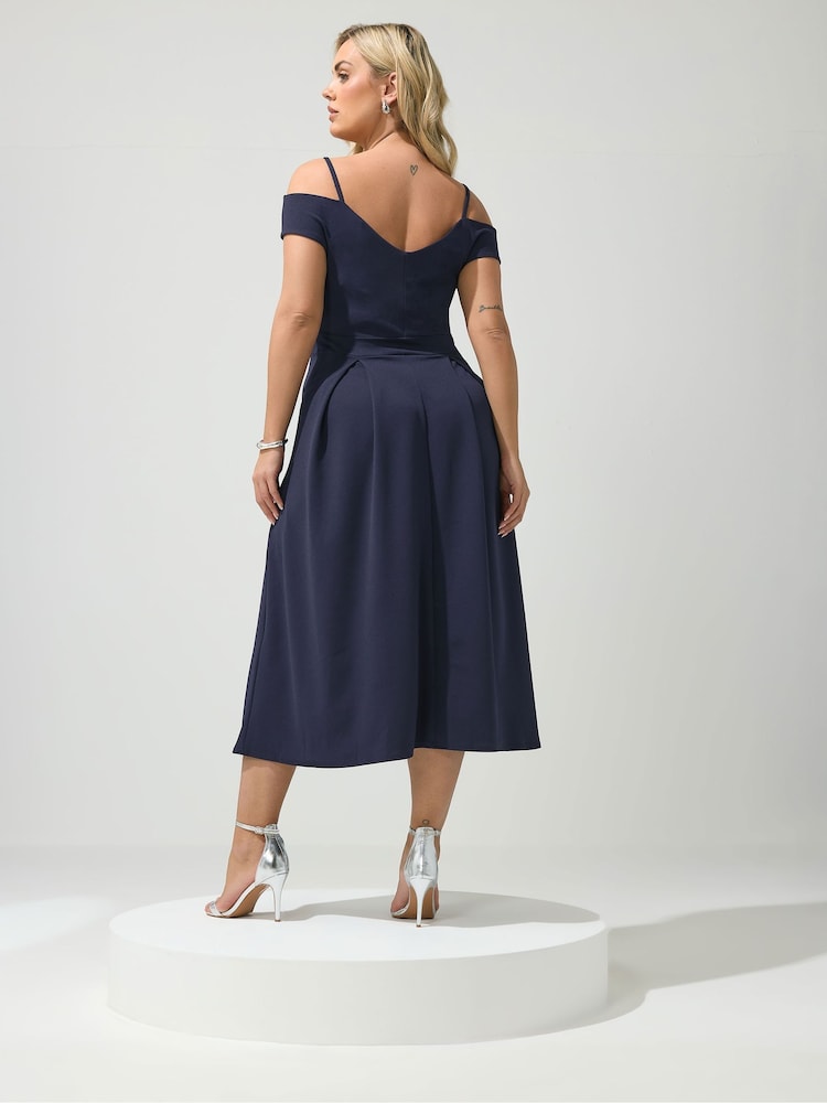 off the shoulder pleated skater dress Yours London Women's Plus Size Navy Blue Bardot Skater Dress Size 20