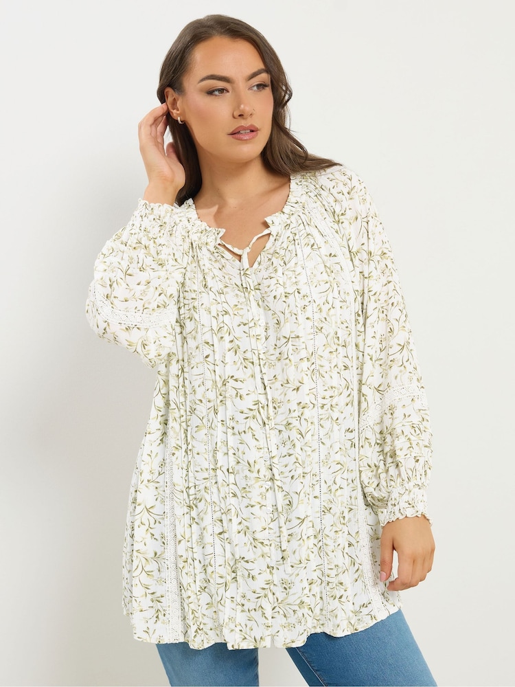 Yours Curve Cream Boho Pintuck Top - Image 1 of 5