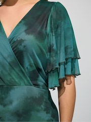 Yours Curve Green London Wrap Ruffle Mesh Dress - Image 4 of 5