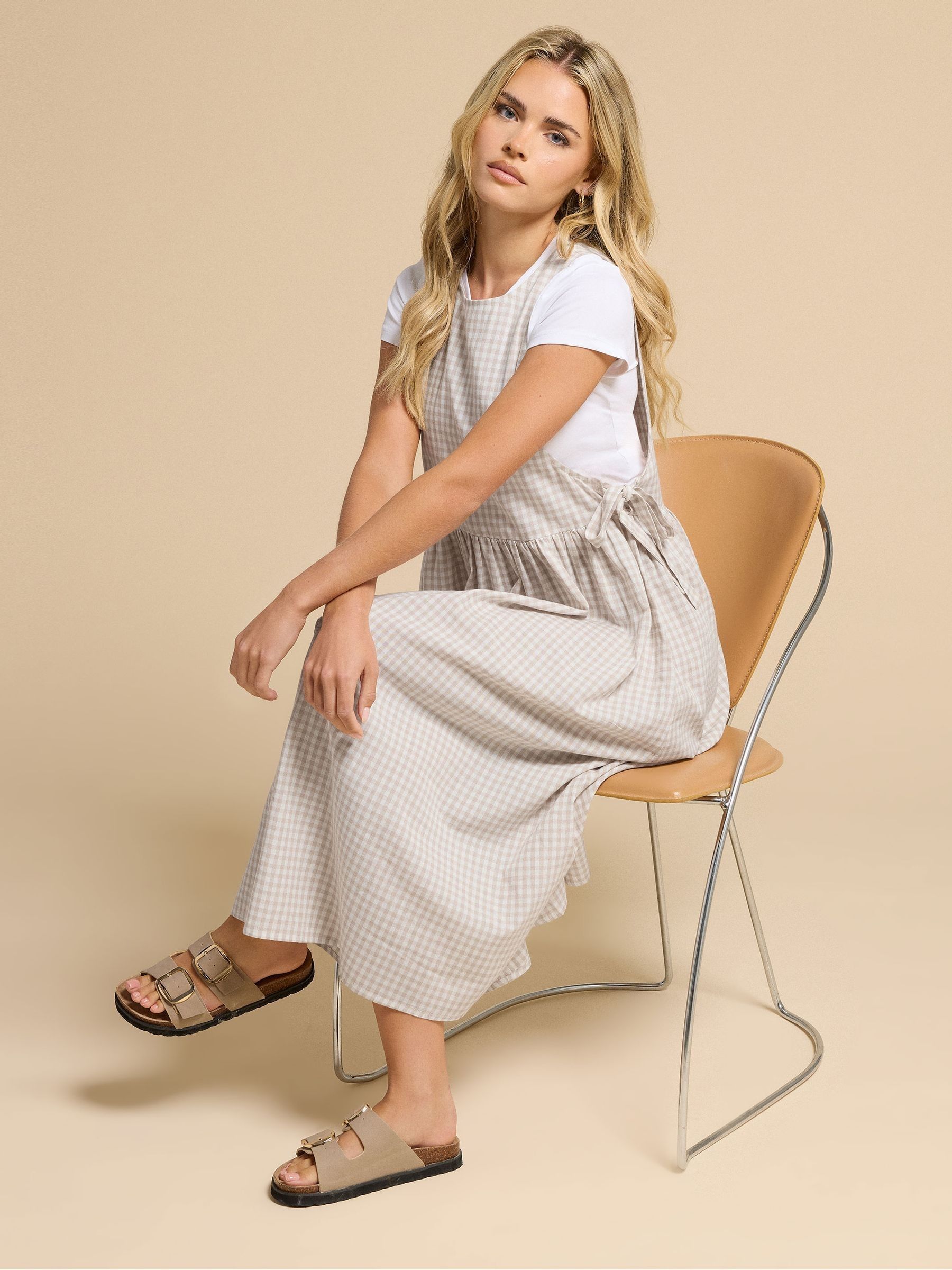 Buy PixieGirl Petite Natural Gingham Tie Pinafore Dress from Next
