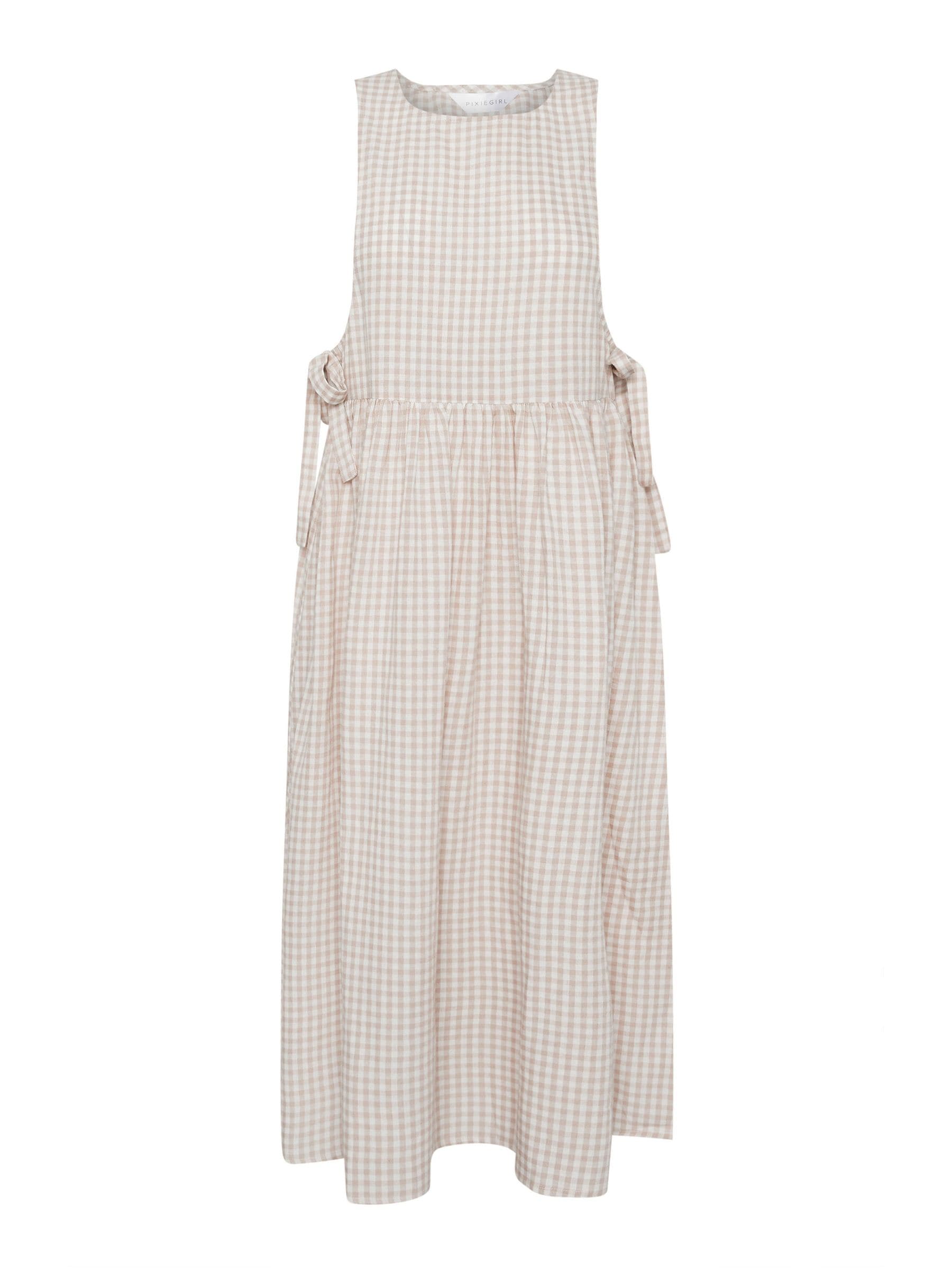 Buy PixieGirl Petite Natural Gingham Tie Pinafore Dress from Next