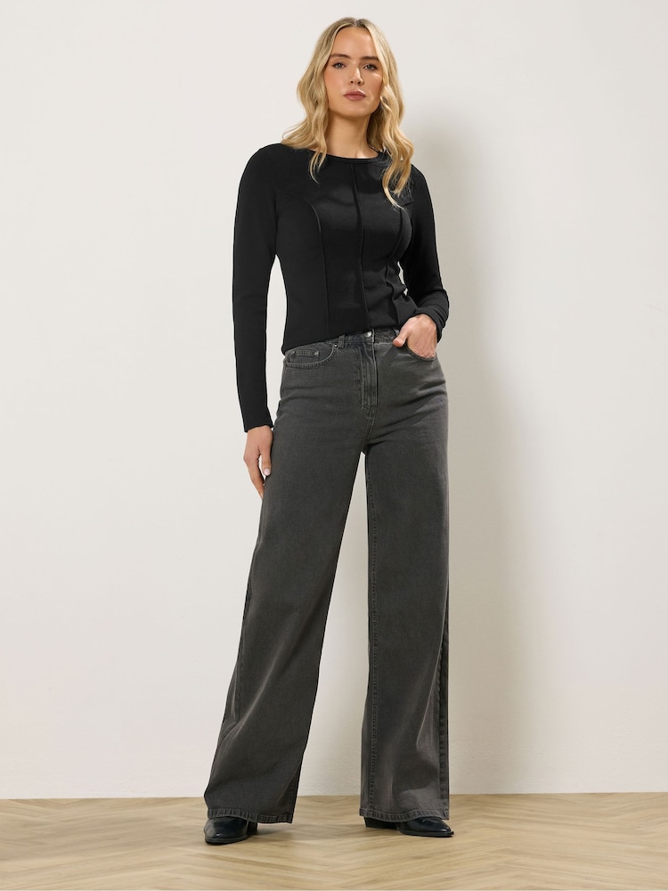 Long Tall Sally Black Seamed Top - Image 2 of 5