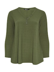 Yours Curve Green Henley Ribbed Swing Top - Image 5 of 5