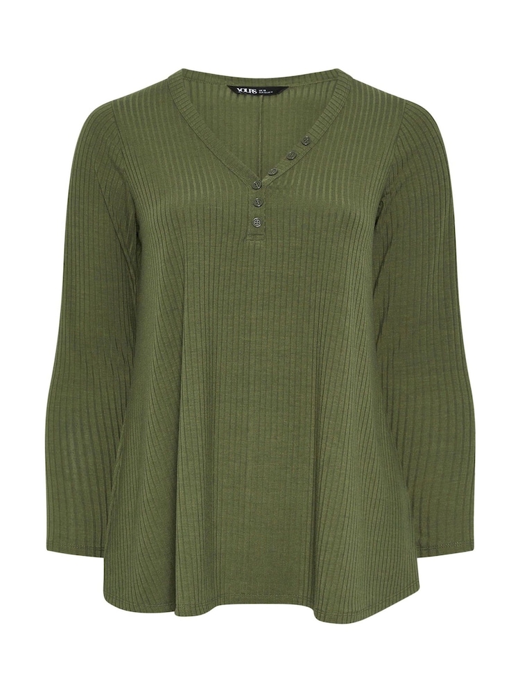 Yours Curve Green Henley Ribbed Swing Top - Image 5 of 5 Yours Curve Green Henley Ribbed Swing Top - Image 5 of 5