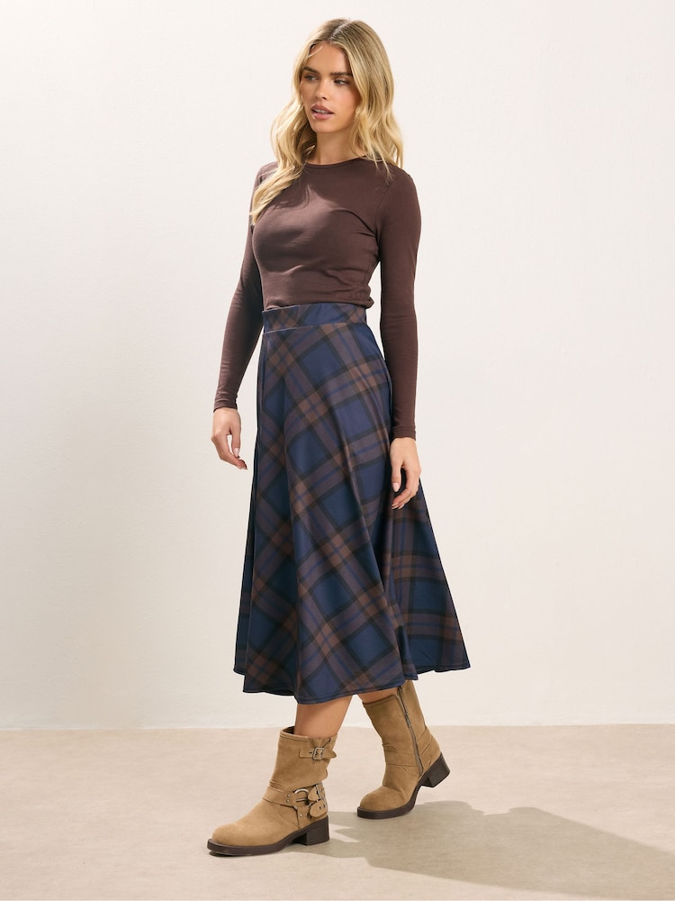 PixieGirl Petite Blue Checked A Line Midaxi Skirt - Image 1 of 5