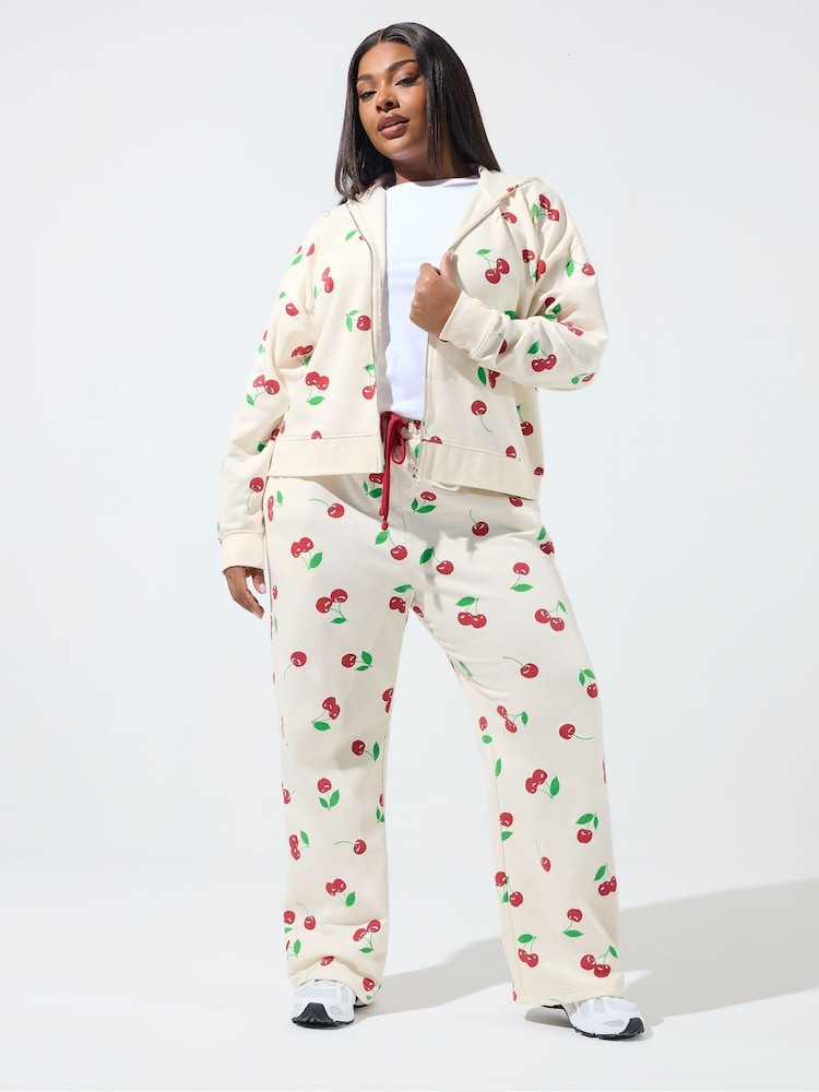 Yours Curve Natural Limited Cherry Straight Leg Jogger - Image 1 of 5