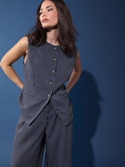 PixieGirl Petite Blue Pinstripe High Neck Waistcoat - Image 4 of 6