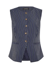PixieGirl Petite Blue Pinstripe High Neck Waistcoat - Image 5 of 6