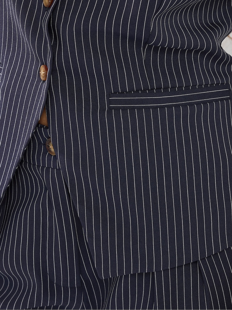 PixieGirl Petite Blue Pinstripe High Neck Waistcoat - Image 6 of 6