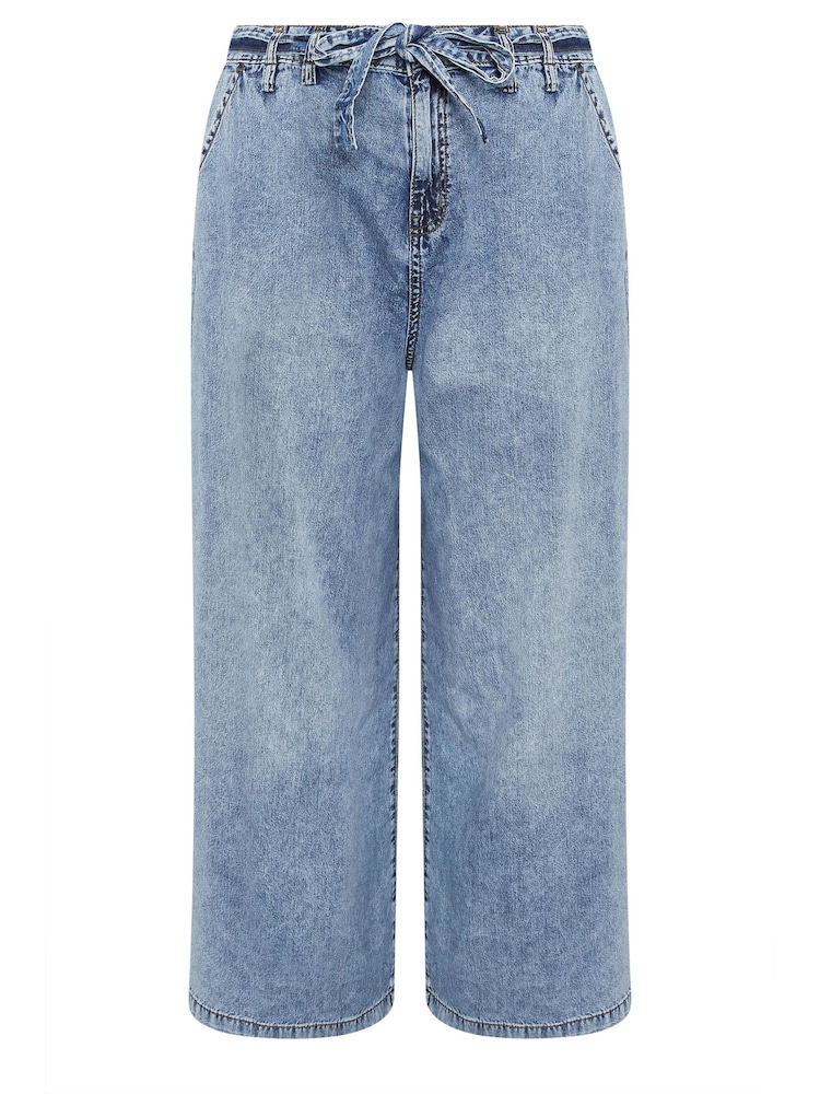 Yours Curve Blue Self Belt Wide Leg Jeans - Image 5 of 5