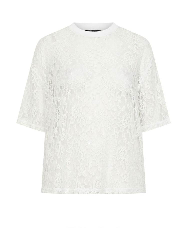 Yours Curve White Limited All Over Lace T-Shirt - Image 5 of 5