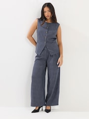 PixieGirl Petite Blue Pinstripe Wide Leg Trousers - Image 1 of 5