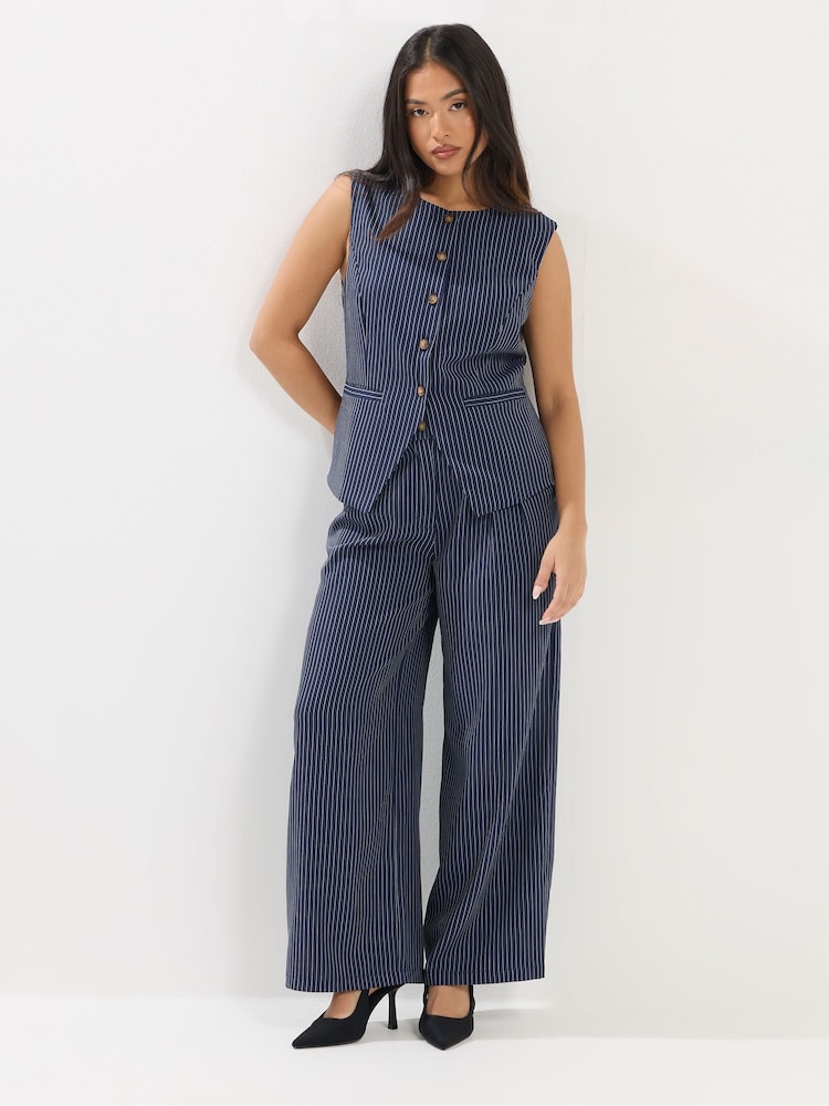 PixieGirl Petite Blue Pinstripe Wide Leg Trousers - Image 1 of 5