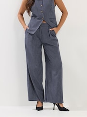 PixieGirl Petite Blue Pinstripe Wide Leg Trousers - Image 2 of 5