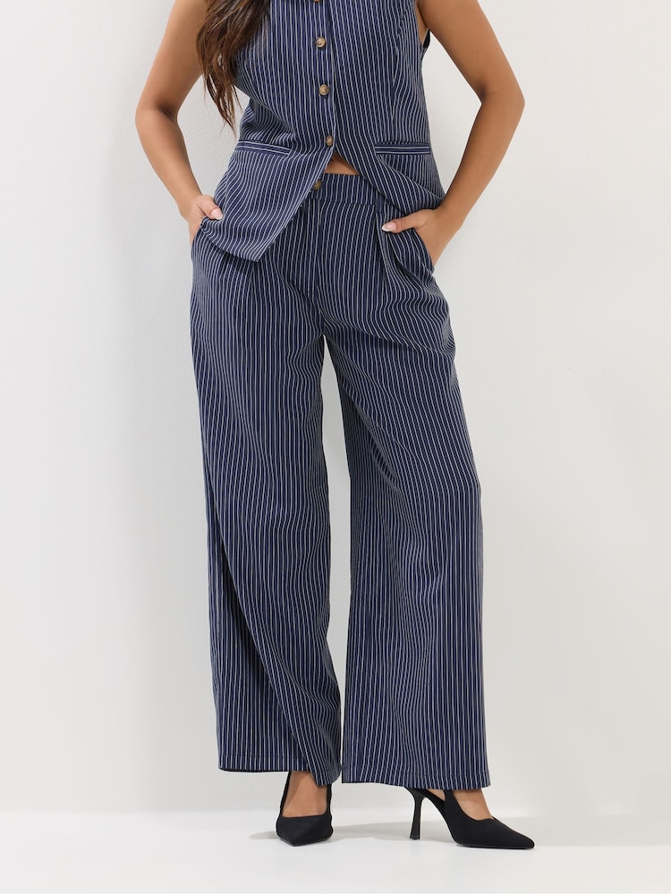 PixieGirl Petite Blue Pinstripe Wide Leg Trousers - Image 2 of 5