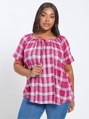 Yours Curve Pink Pintuck Boho Top - Image 1 of 5