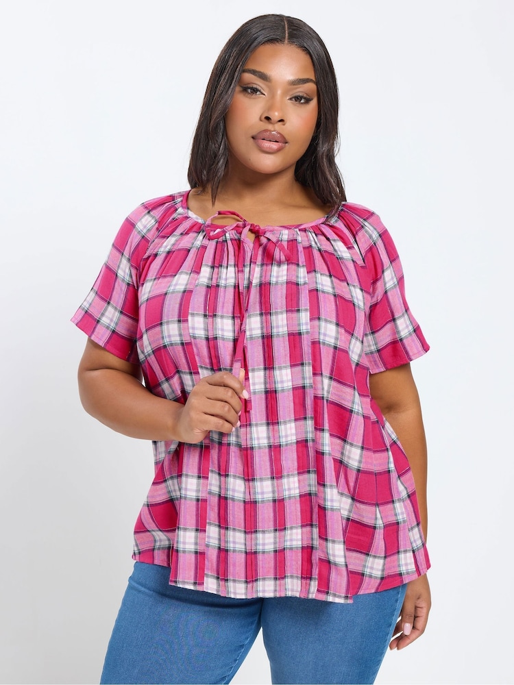 Yours Curve Pink Pintuck Boho Top - Image 1 of 5 Yours Curve Pink Pintuck Boho Top - Image 1 of 5