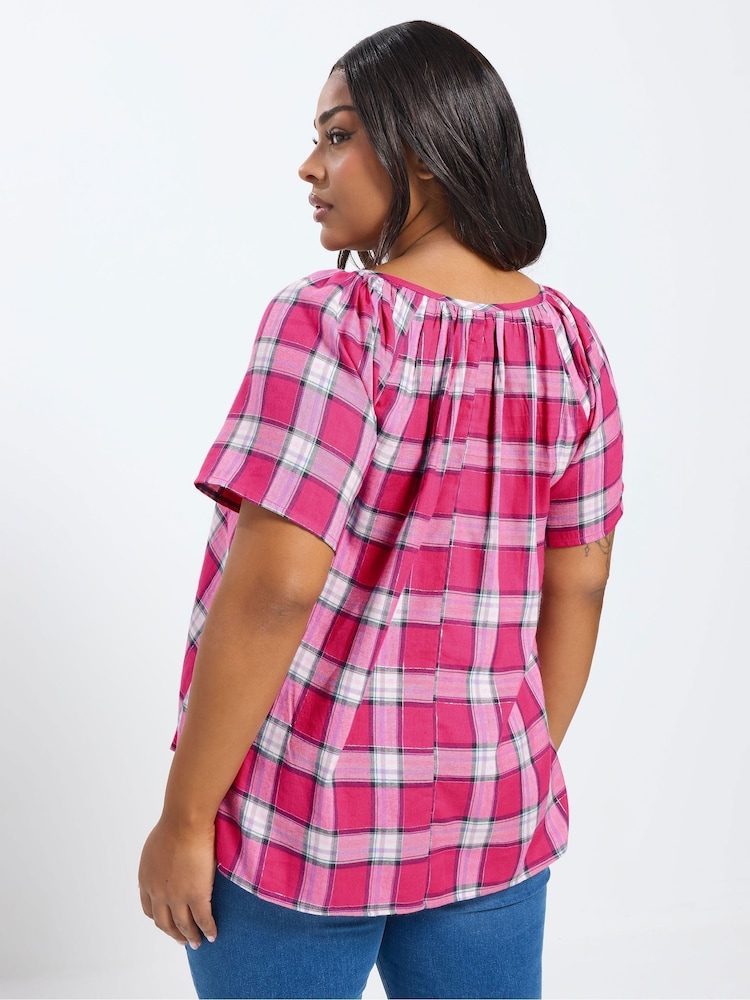 Yours Curve Pink Pintuck Boho Top - Image 2 of 5 Yours Curve Pink Pintuck Boho Top - Image 2 of 5