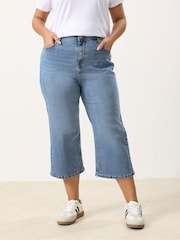 Yours Curve Blue Cropped Wide Leg Jeans - Image 1 of 5