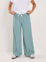 PixieGirl Petite Blue Contrast Waist Pintuck Wide Leg Trousers - Image 1 of 5