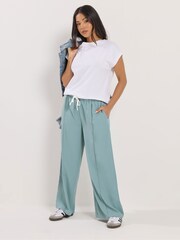 PixieGirl Petite Blue Contrast Waist Pintuck Wide Leg Trousers - Image 2 of 5