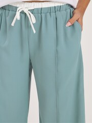 PixieGirl Petite Blue Contrast Waist Pintuck Wide Leg Trousers - Image 4 of 5